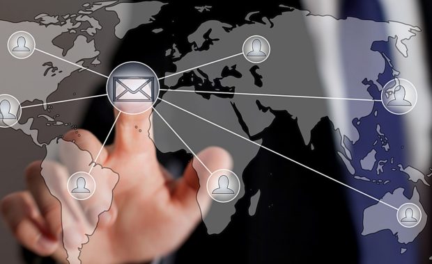 a diagram showing email chains spreading across the world for a global email marketing campaign