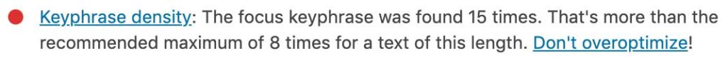 yoast showing overstuffing of keywords