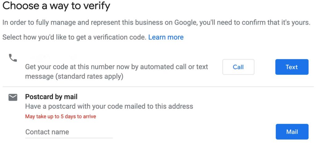 verification page for google my business