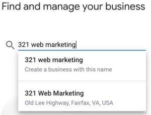 entering in business name for google my business account