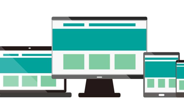 responsive web design shown across different sized monitors