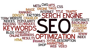 a word bank filled with SEO-related terms