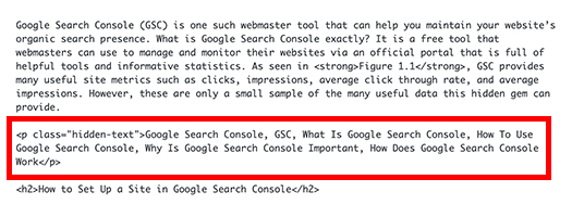 black hat SEO invisible text code example