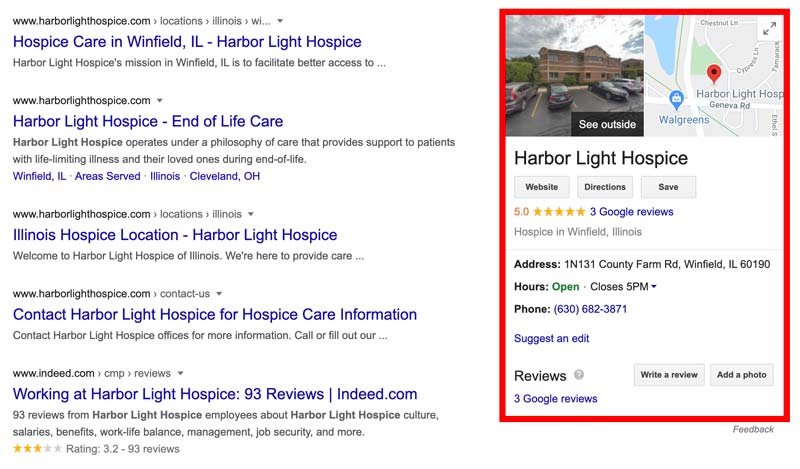 Google My Business info for Harbor Light Hospice