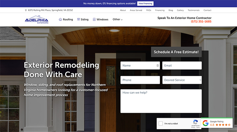 Adelphia Exteriors Home Page Updated