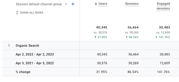 Google Analytics Organic Traffic Metrics