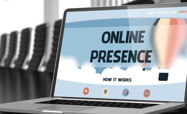 online presence on laptop in conference hall