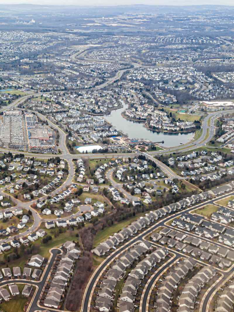 Ashburn, VA suburb aerial view