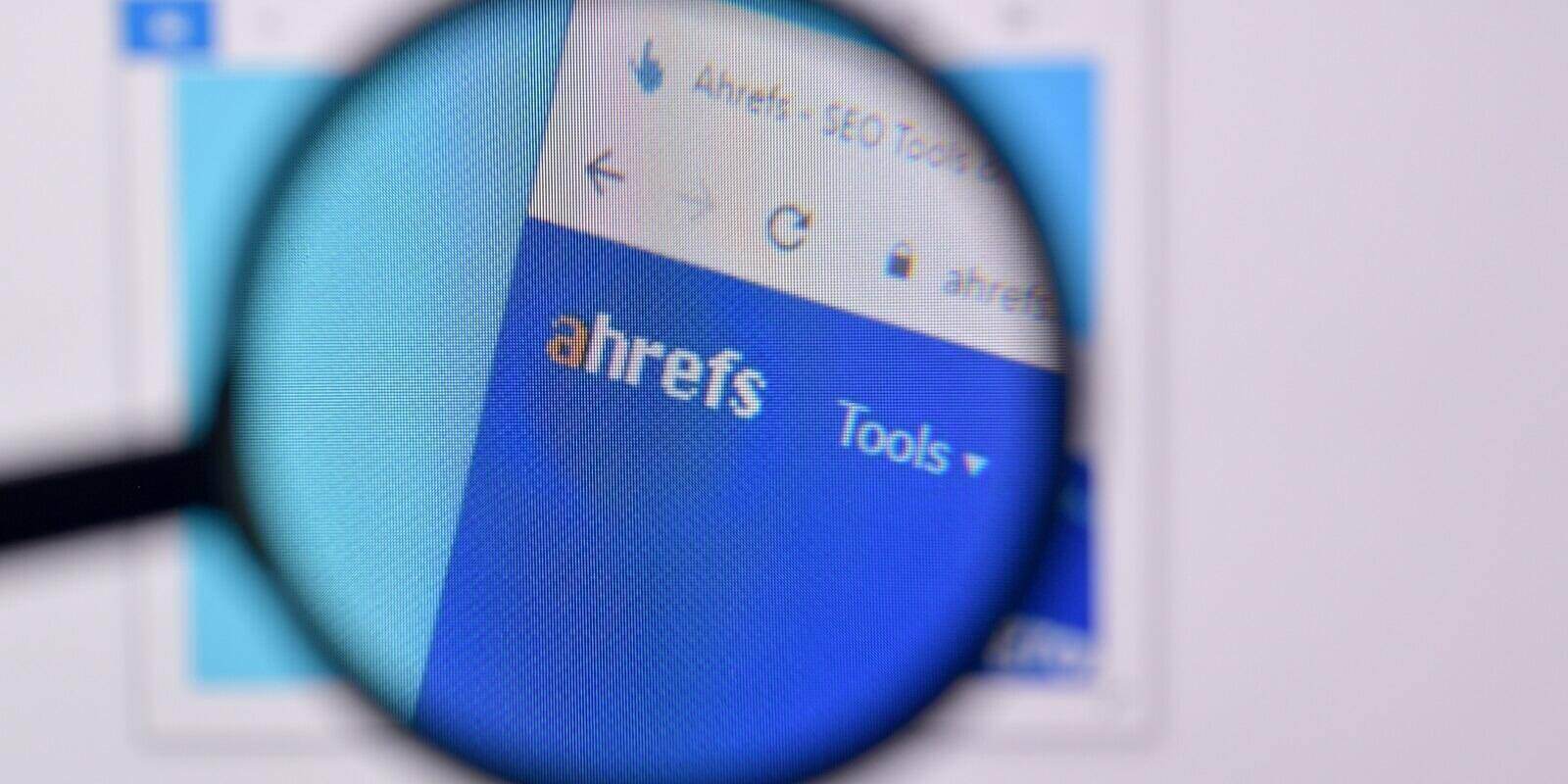 homepage of Ahrefs website on the display of pc