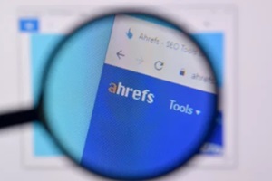 homepage of ahrefs website on the display of pc