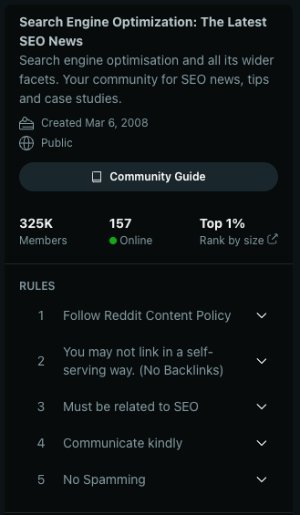 SEO subreddit community guidelines