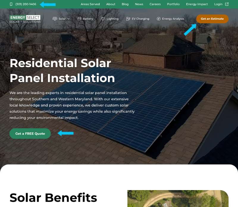 Service Page Showing CTA Buttons Strategically Placed